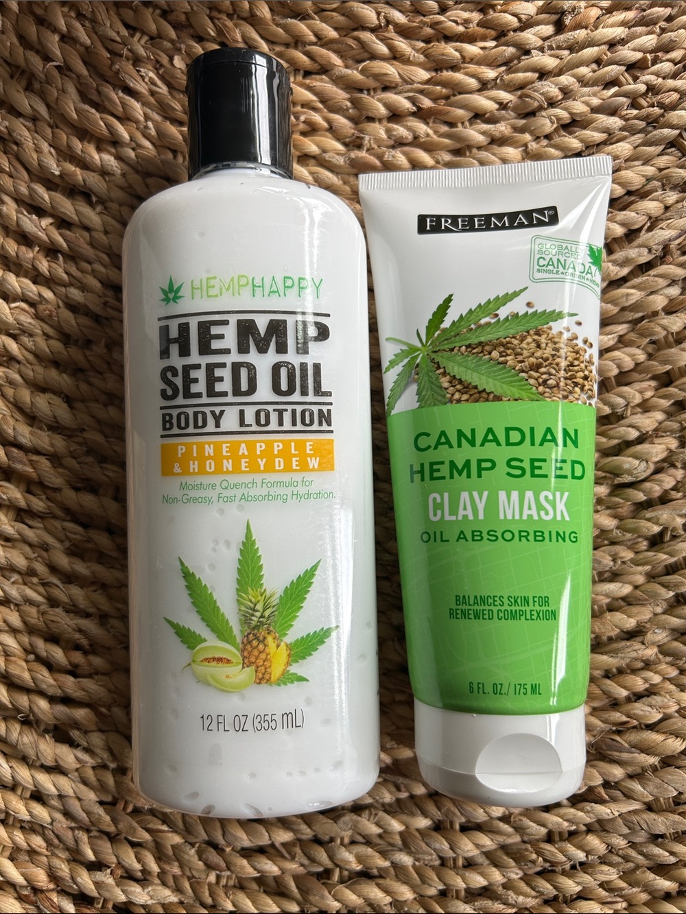 Hemp Happy lotion and Freeman clay mask.